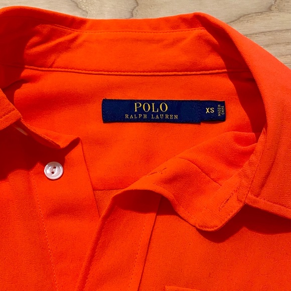 Polo RL Neon Orange Button Down Long Sleeve Blouse - Picture 7 of 8